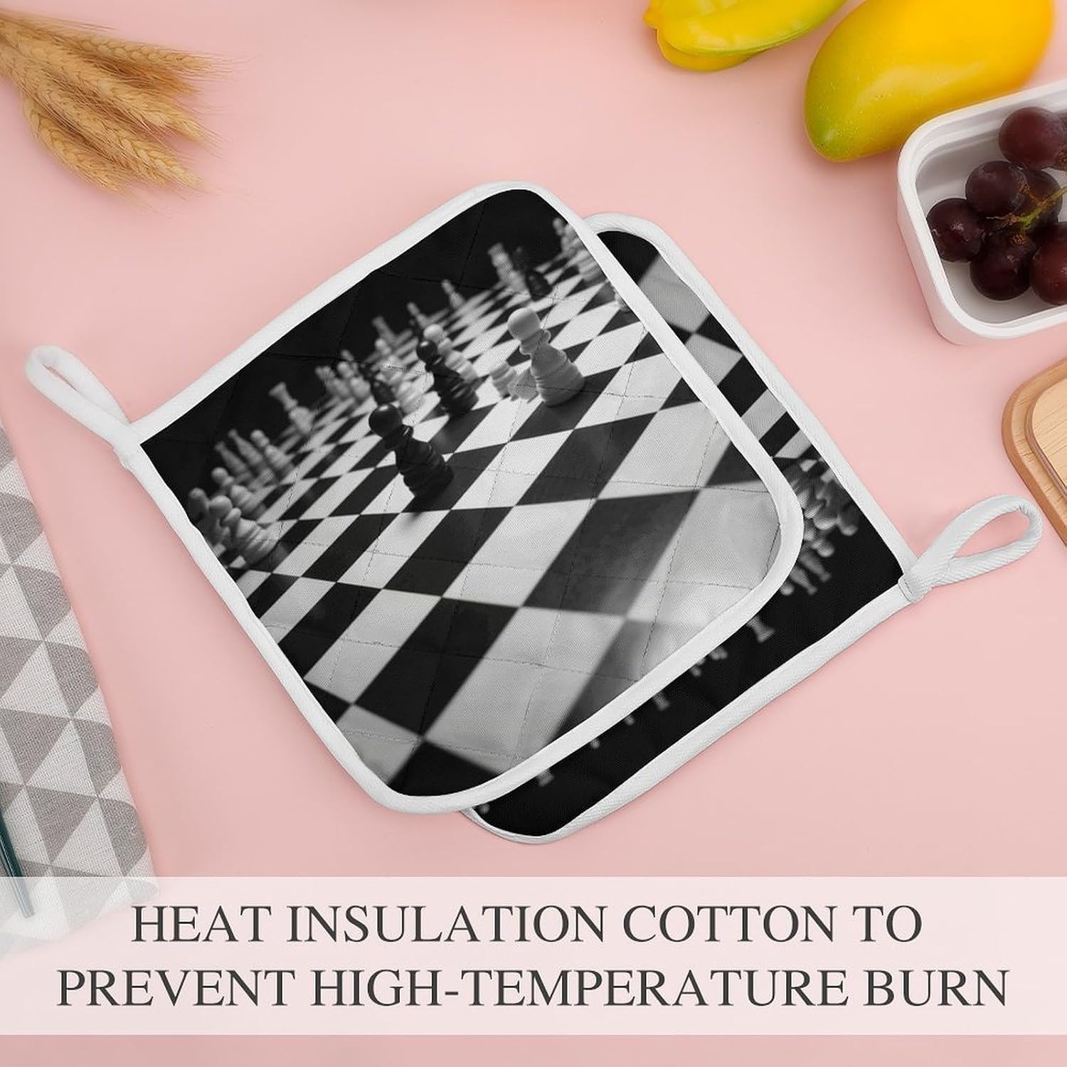 Black White Chess Checkerboard Polyester Heat Resistant Pot Pad Non Slip Anti Scald Hot Dish Mat Reusable Table Protector for Kitchen Hot Pot Mat Wear Resistant Heat Proof Table Pad for Countertop Din