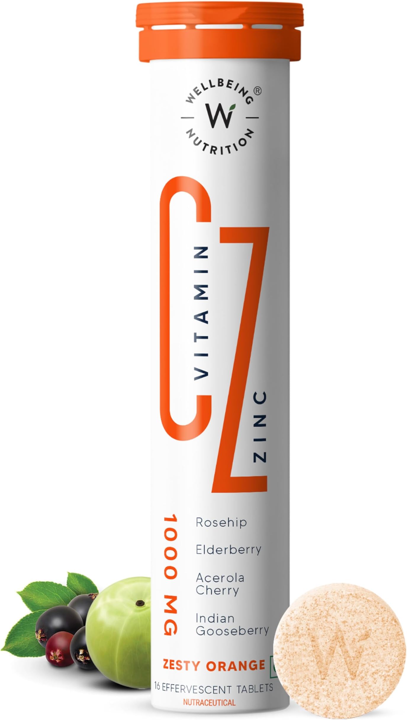 - Natural Vitamin C + Zinc 1000mg with Amla, Rose Hip, Acerola Cherry | Organic Immunity Booster, Helps Build Collagen for Healthy Hair, Skin & Nails, 16 Effervescent Tablets