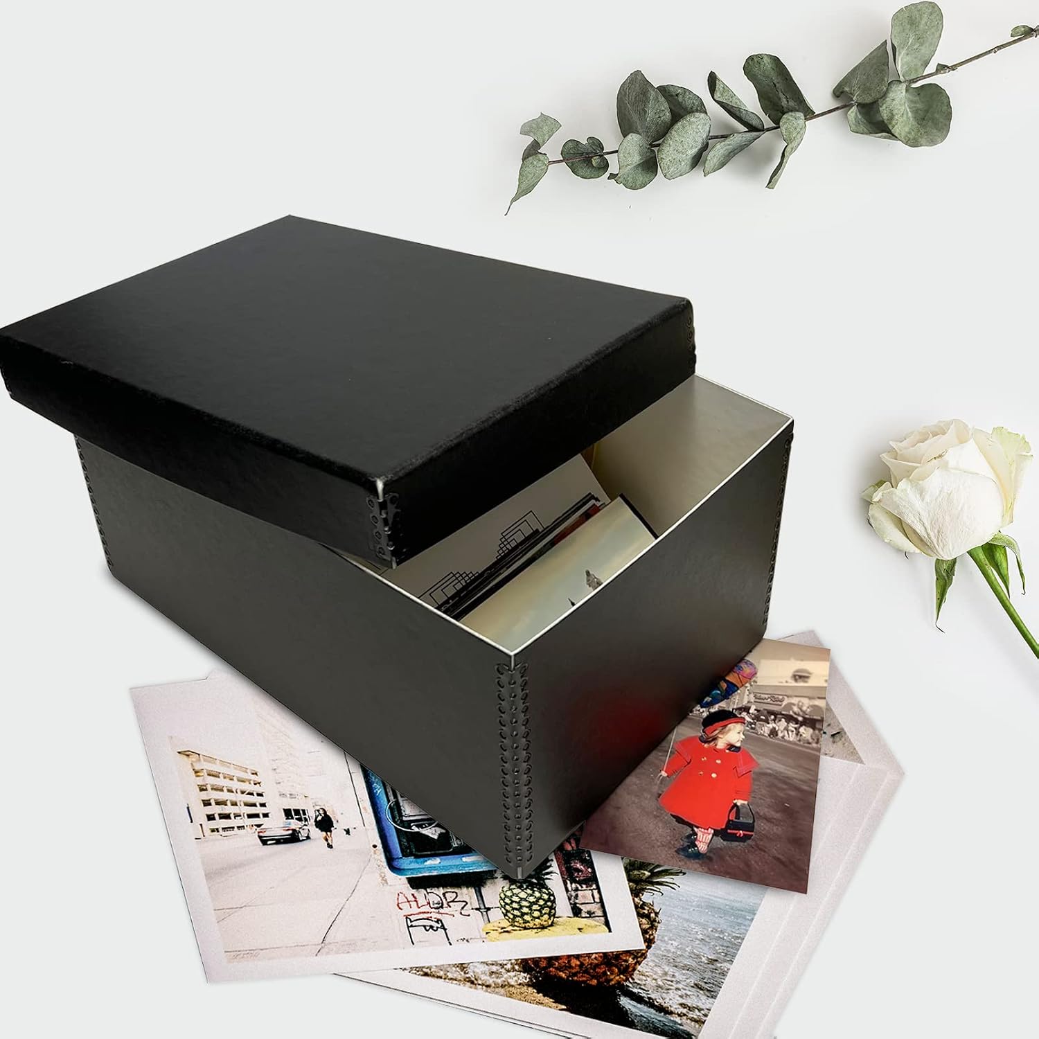 Lineco Archival Photo Storage Box, Holds up to 1100 of 5x7 Pictures, 4x6 Photograph Container with Removable Lid. Preserve Snapshot, Negatives, Prints, Films, Card, 5"x7"x12", Black