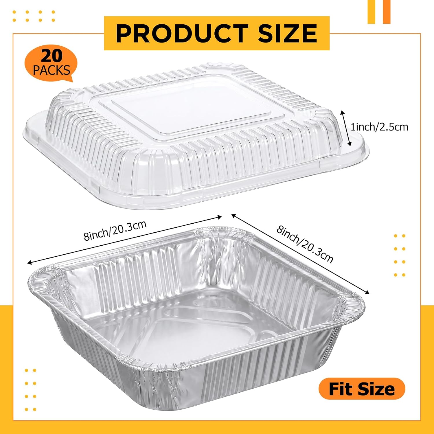 20 Pcs Plastic Clear Lids for 8x8 Inch Aluminum Foil Pans,Rectangle