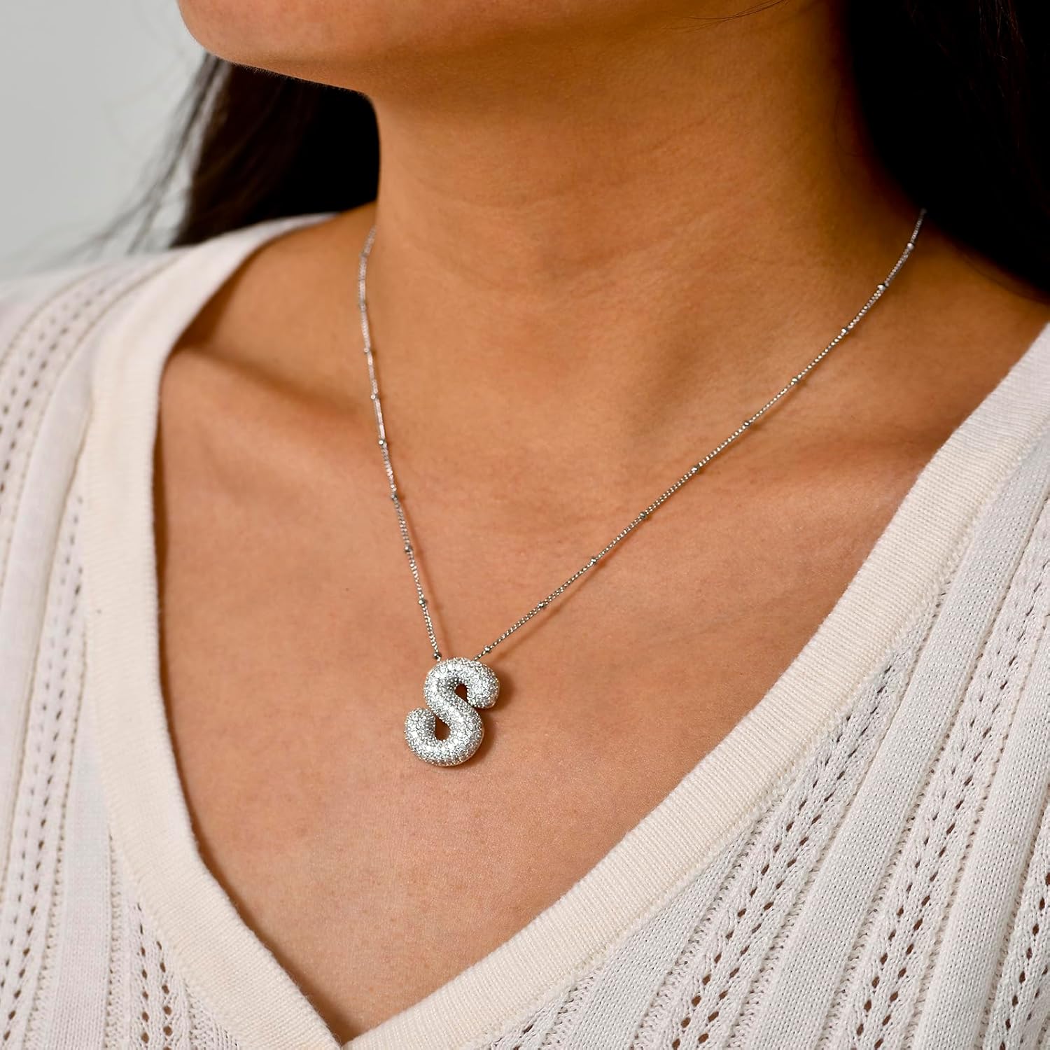 Bubble Letter Necklace for Women Dainty Balloon Initial Necklaces Cubic Zirconia Alphabet Name Pendant Necklace Personalized Jewelry Gifts - Image 8