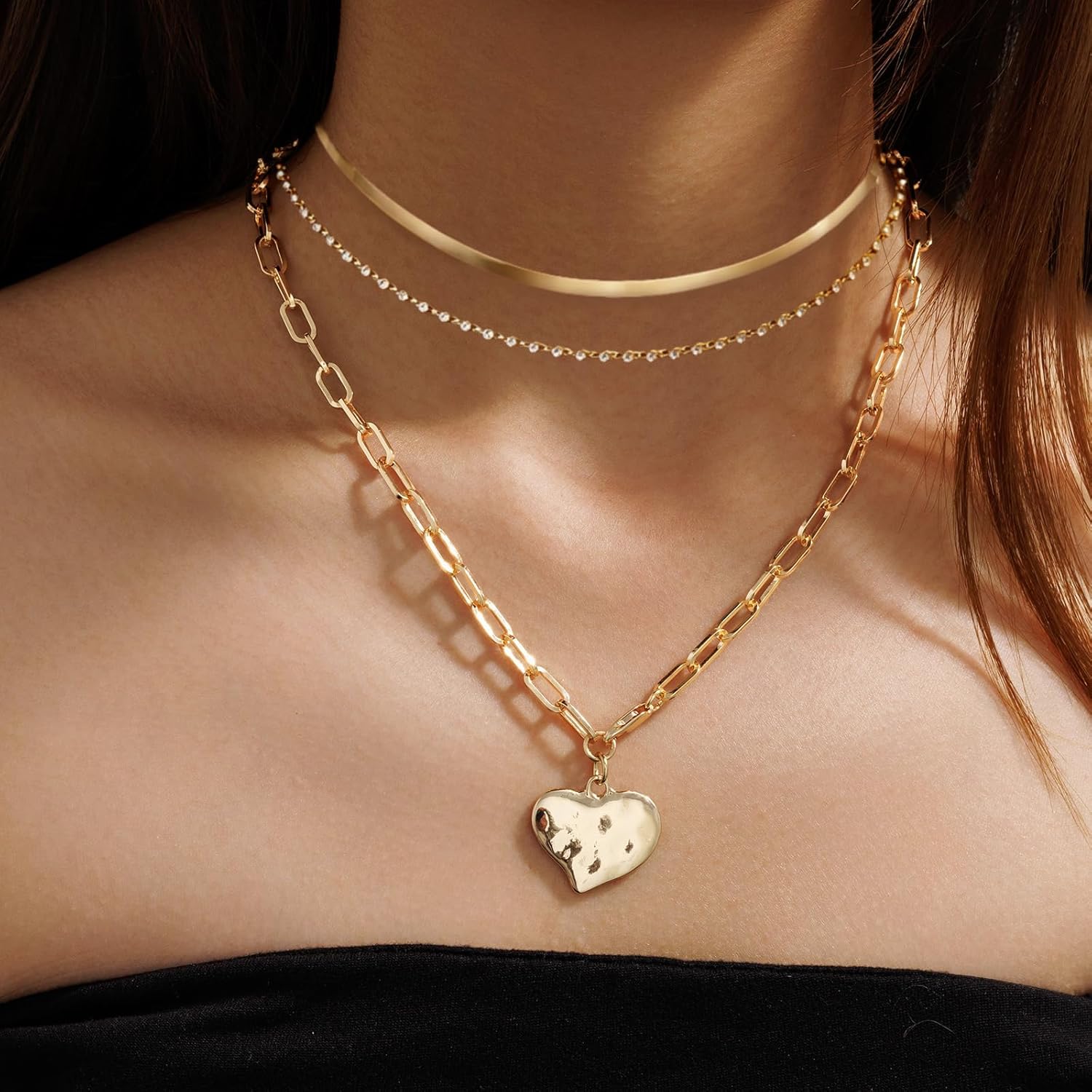 Glowave Gold Plated Heart Necklace, Chunky Gold Necklaces for Women, Charm Pendant Jewelry Gift for her - Image 6