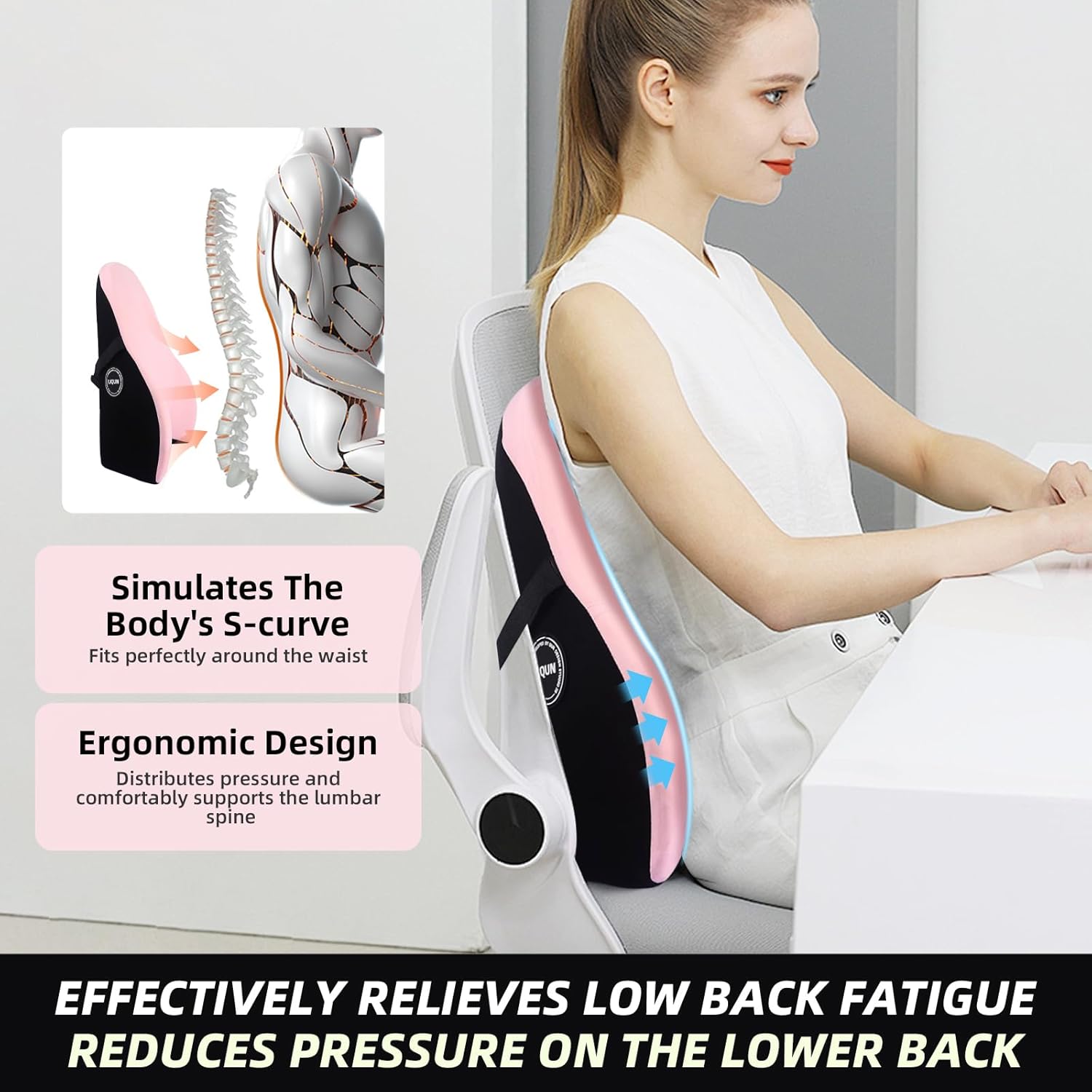 Memory Foam Seat Waist Pillow, for Office Chair, Car, Game Chair Lower Back Pain Relief and Improve Posture Lumbar Support Pillow, (Pink)