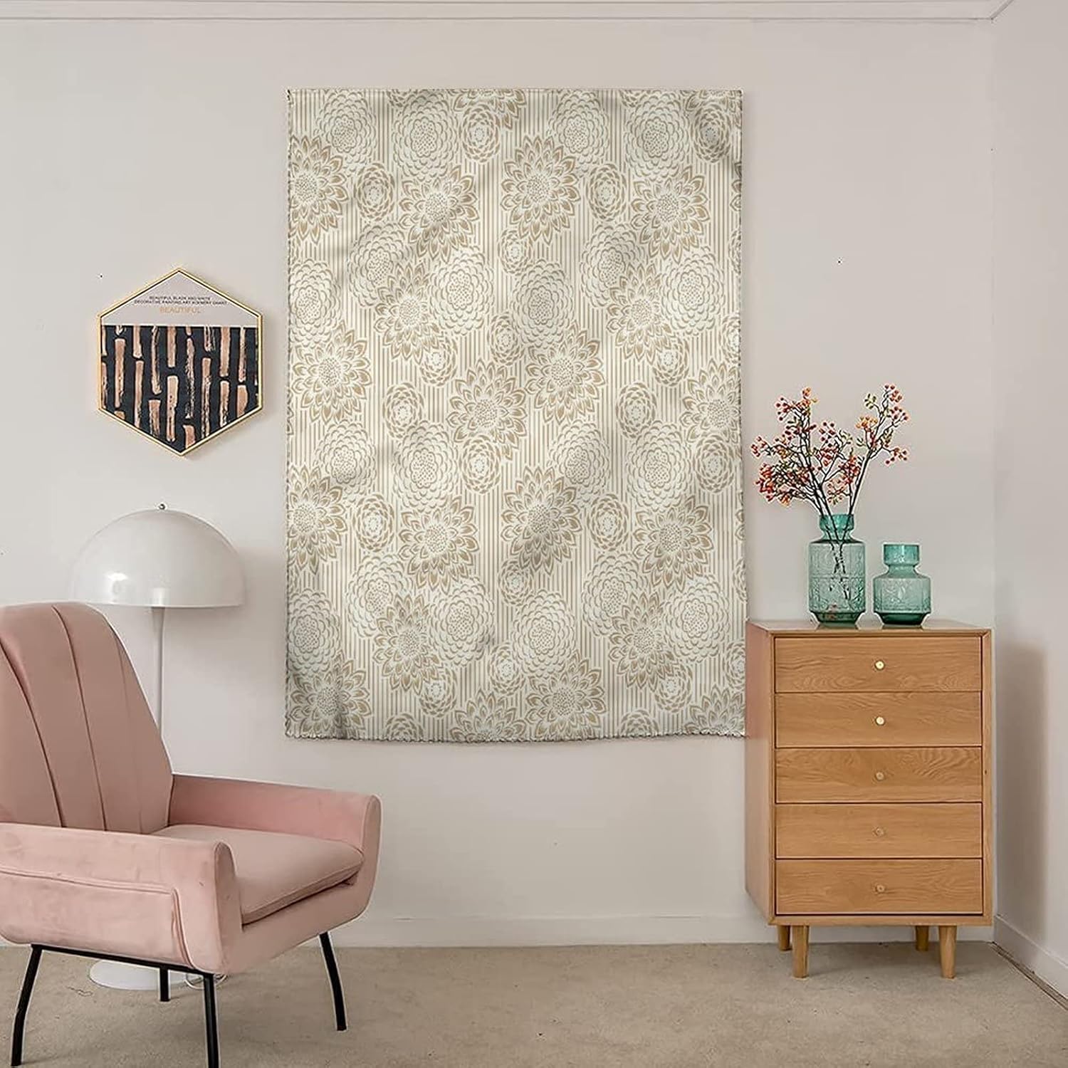 XISUNYA Self Adhesive Portable Blackout Curtains, Floral Room Darkening Curtains, Warm Colored Paisley Print Temporary Blackout Blinds,47W x63L Inch, for Bathroom Living Room Bedroom