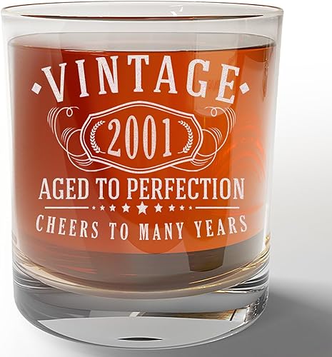 Vaso de whisky grabado vintage 2001 de 11 onzas  Regalos de cumpleaños 23 para hombres  Saludos a los 23 años  Decoraciones de cumpleaños número 23