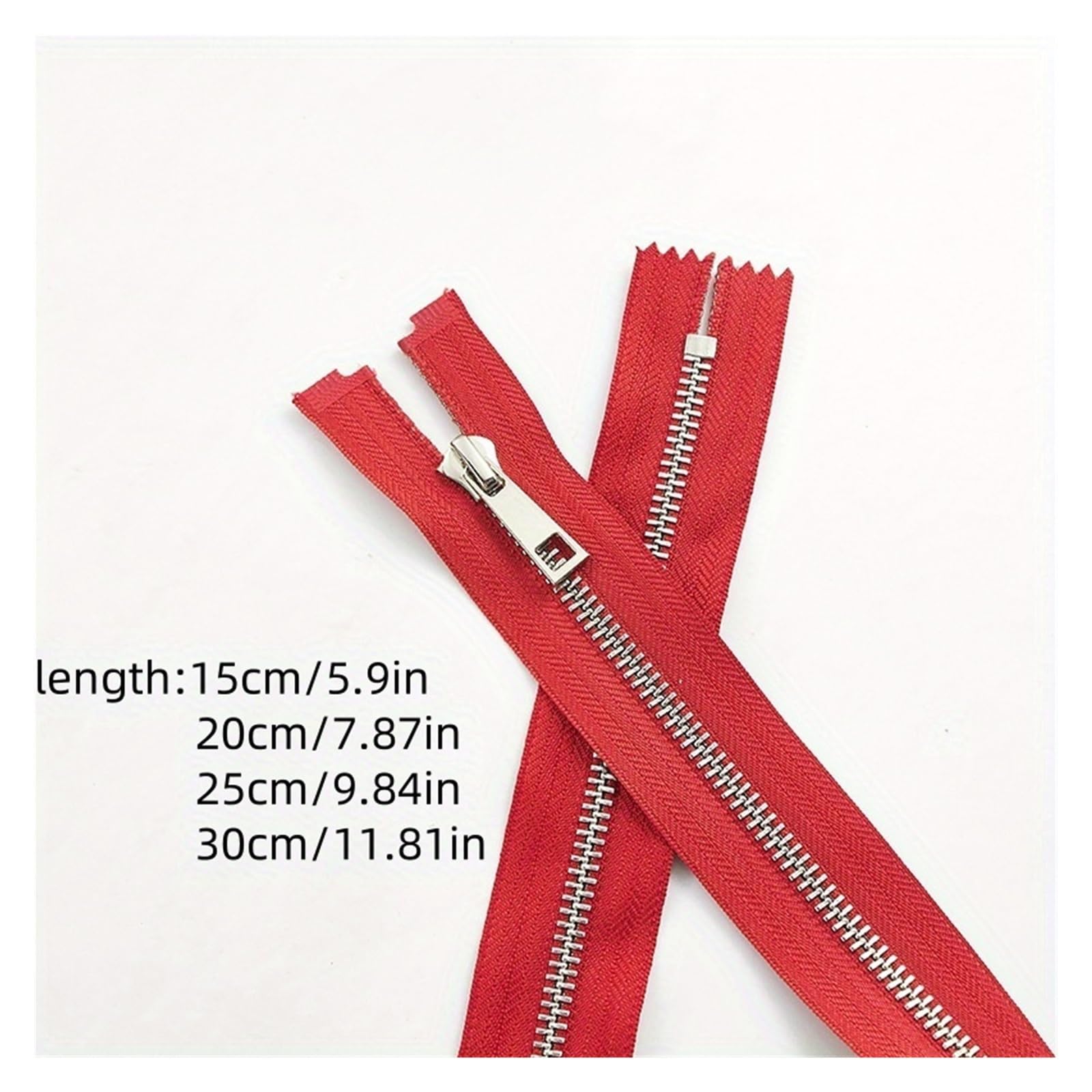 5 piezas de 15-30 cm 5# cremallera de metal plateado dientes de aleación en Y dientes lisos bolsa bolsillo bolsa de cuero con cremallera (rojo rosa, 25 cm)