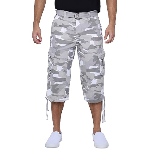 X RAY Men's Belted Long Cargo Shorts for Men, Below Knee Length Mens Cargo Shorts, 3/4 Pants (Big and Tall Shorts for Men)