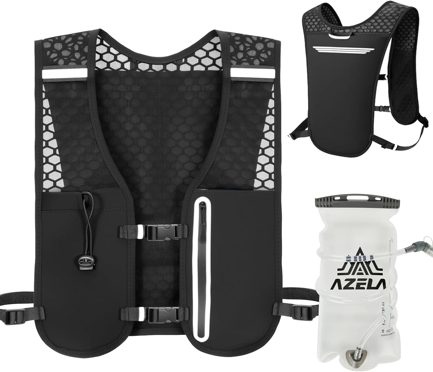 Running Vest with1.5LWater Bladder,4.4 oz Ultra-Lightweight Breathable Running Vest for Men Women,Adjustable Straps No-Bounce Fit,Reflective Pockets,for Trail Running,Marathon, Hiking,Cycling