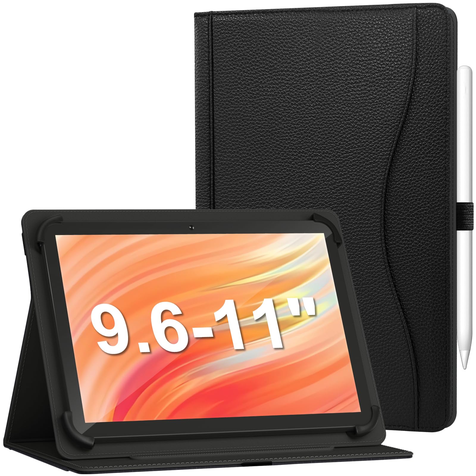 Photo 1 of Universal Case for 9.6 10 10.1 11 inch Tablet, PU Leather Protective Cover for All Android Tablets 9.6-11" with Stand Pocket for Urao/FEONAL/TECLAST/Lenovo/Samsung/iPad/Onn/Latest/TCL (Black)