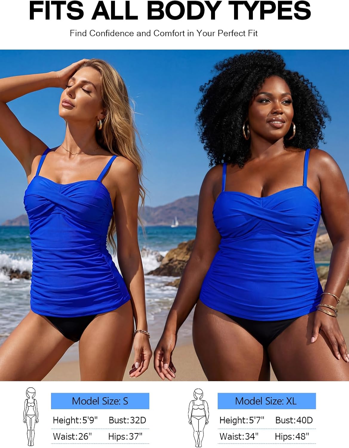 RELLECIGA Women's Ruched Tankini Top