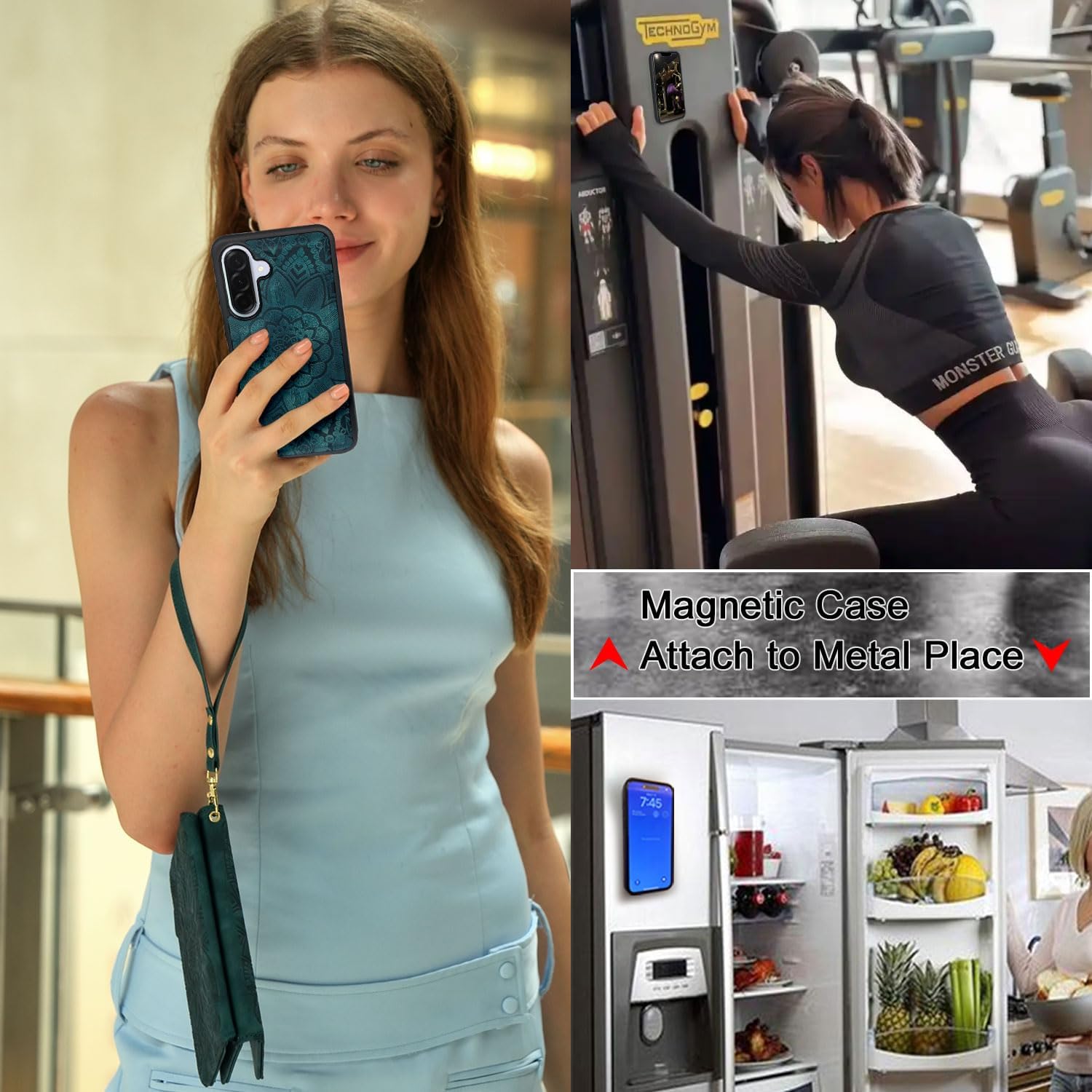 Harryshell Detachable Wallet Leather Case Compatible with Samsung Galaxy A37 / A36 / A56 Magnetic Phone Case Zipper with Cash Coin Pocket Multi Card Slots Holder Wrist Strap (Flower Teal)