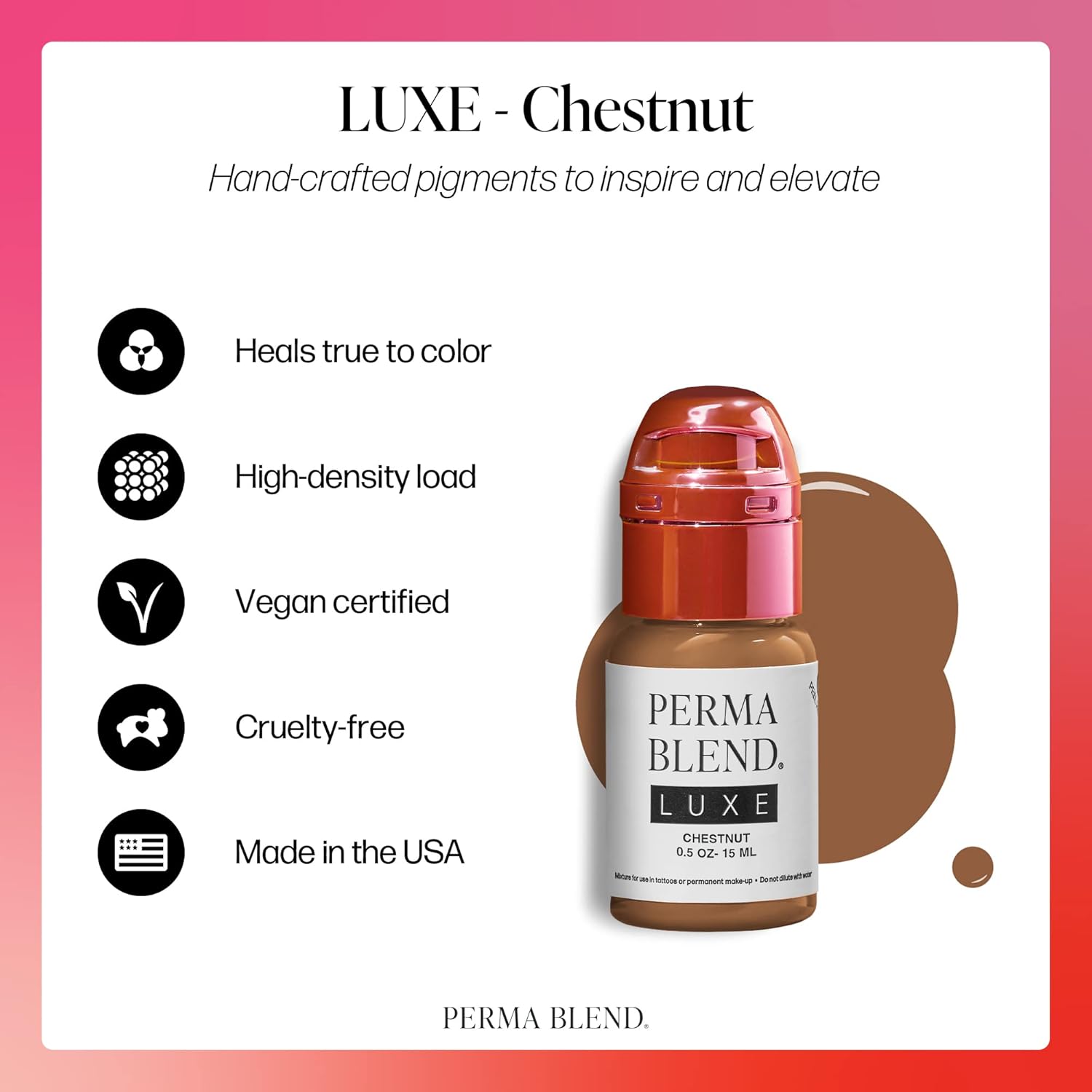 Perma Blend Luxe - Chestnut - Vegan Lip Tattoo Ink - Warm Light Brown Microblading Pigment - for Lip Blush & Permanent Makeup - Cruelty-Free (0.5 oz)