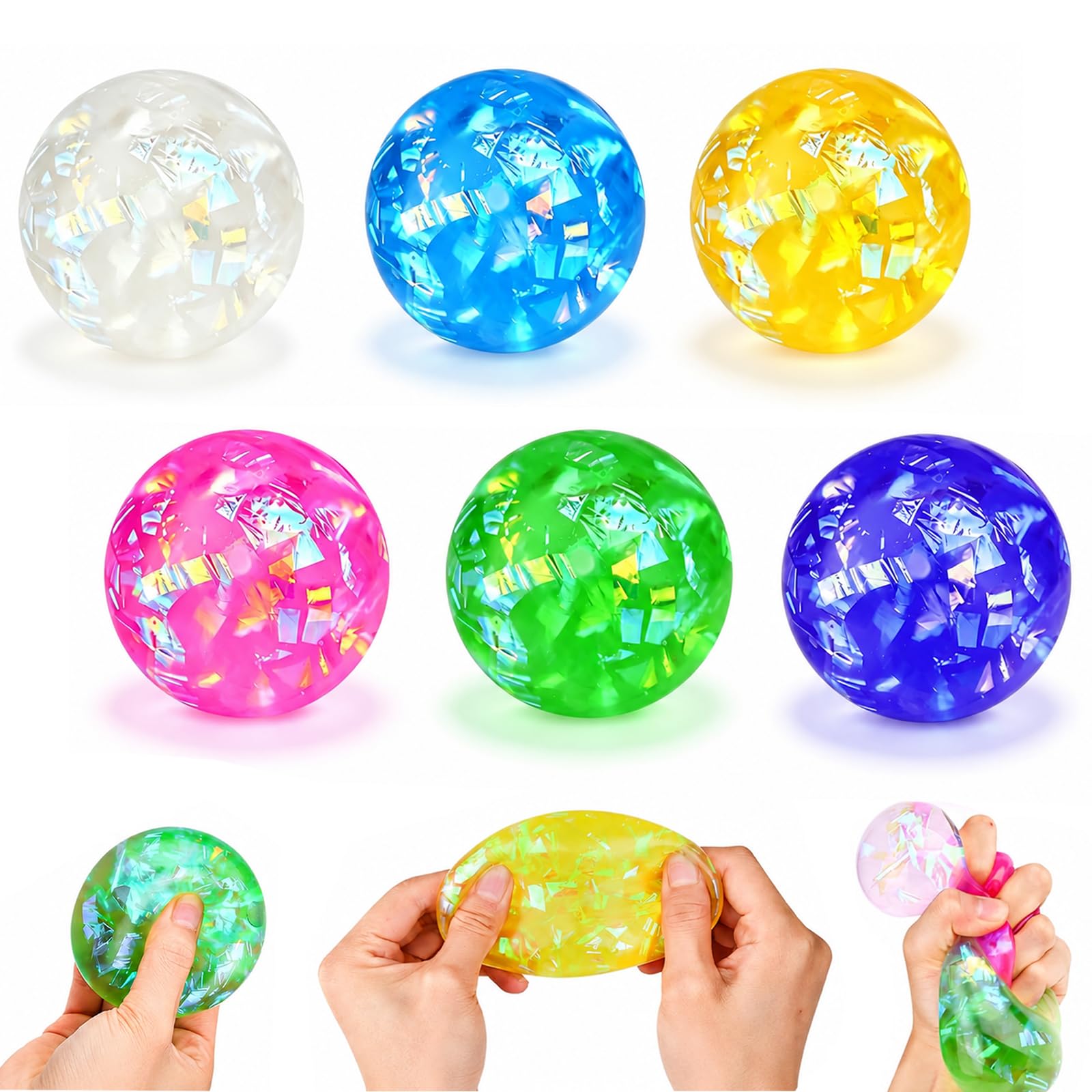 6Pack Squishy Stress Balls, Rainbow Squeeze Balls for Kids & Adults