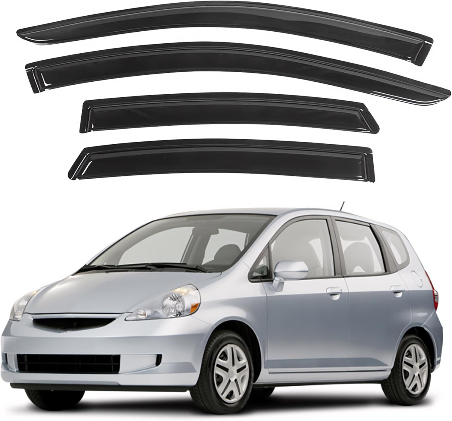 IG Window Visor for Honda Fit 2007-2008, Rain Guard Tape-On Extra Durable Sun Wind Side Vent Window Deflector Mugen Style, 2007 2008