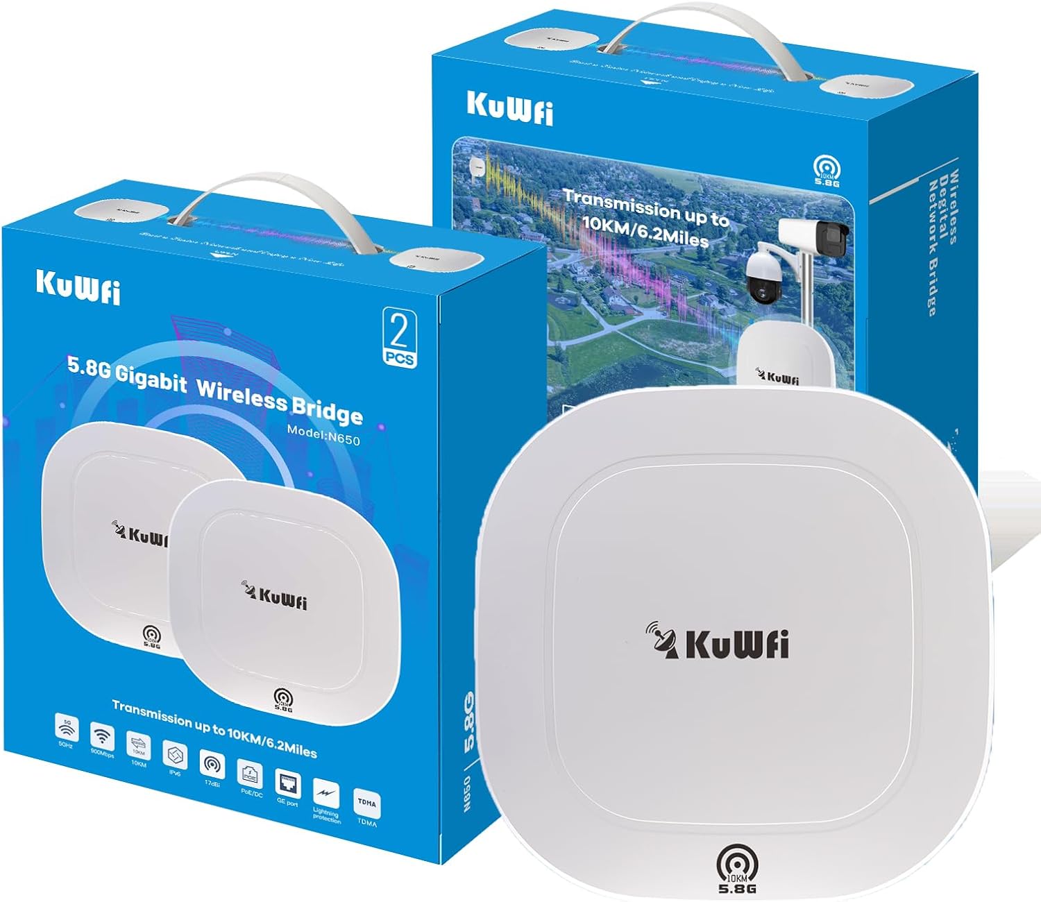KuWFi N650 WiFi Bridge Kit packaging and devices