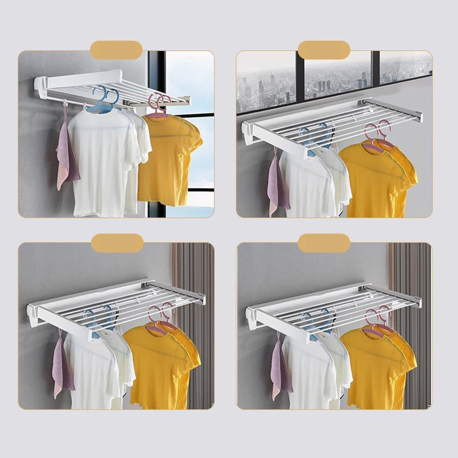 Perchero de Pared Plegable con Ganchos, Función Retráctil, Material de Aluminio Y PVC, Adecuado para, Negro, Individual