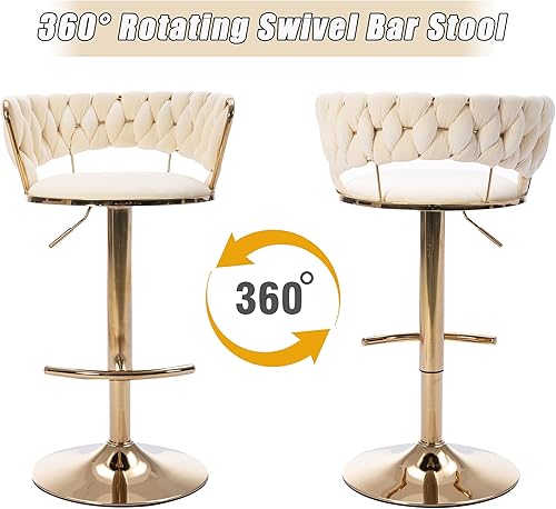 Miniatura 54 de Juego de 2 taburetes de bar de terciopelo giratorios con base de metal dorado, taburetes de bar modernos de altura de mostrador para cocina, pub,