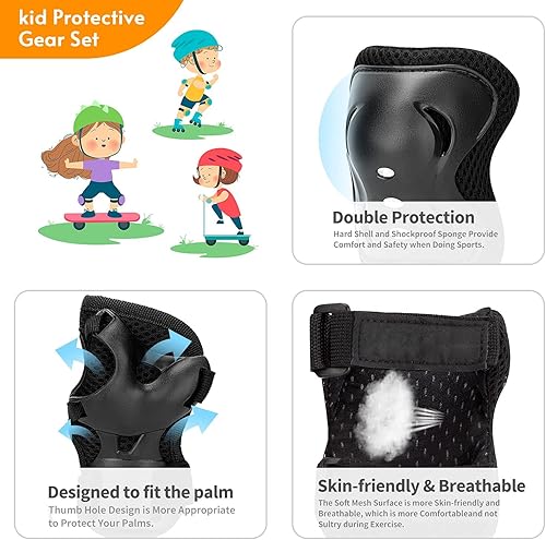 Miniatura 10 de RUNDONG Rodilleras para niñosjóvenes, coderas, muñequeras, equipo de protección, para patinaje, patinaje en línea, monopatín y otras actividades