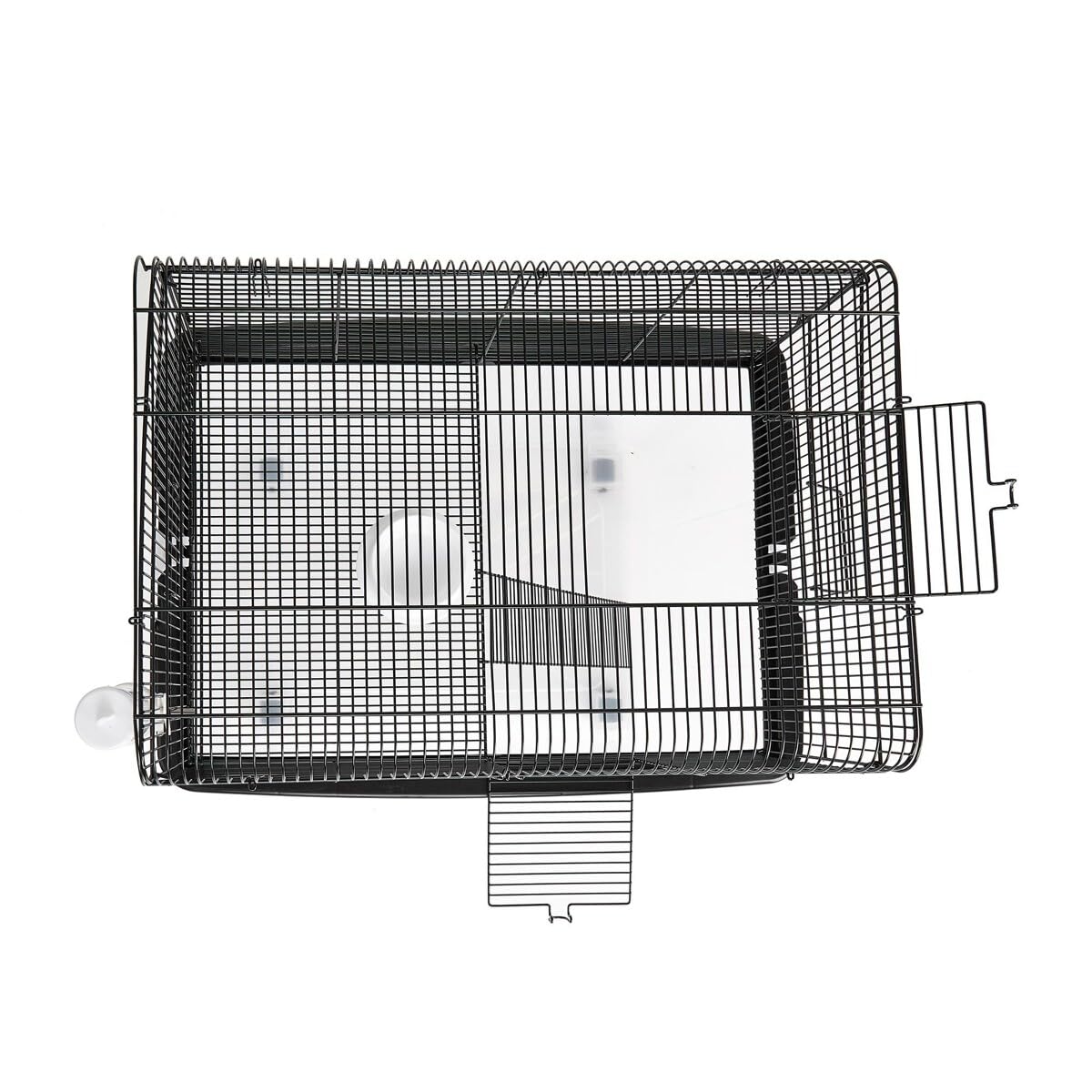 HAPPET VKlatka dla Gryzoni Hammy – 58 × 43 × 57 cm, Przestronna Klatka z Głęboką Kuwetą, Platformą i Drabinką, Kołami, Miseczką i Poidłem, Czarna z Przezroczystą Podstawą