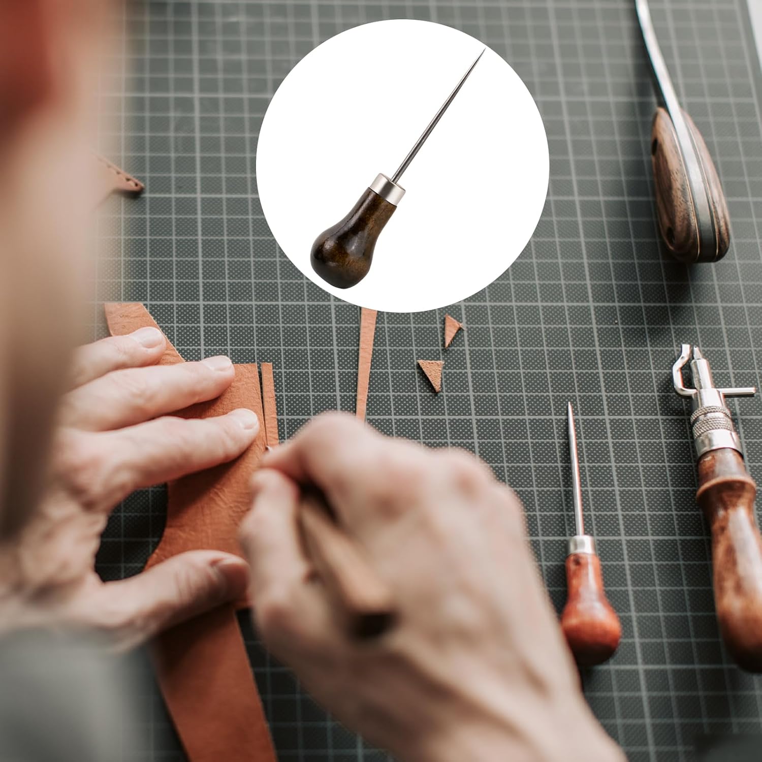Ceukius 6 Pack Wooden Handle Scratch Awl for Leather Punch Hole or DIY Handmade, Gourd Shape Awl Tool, Leather Craft Tool