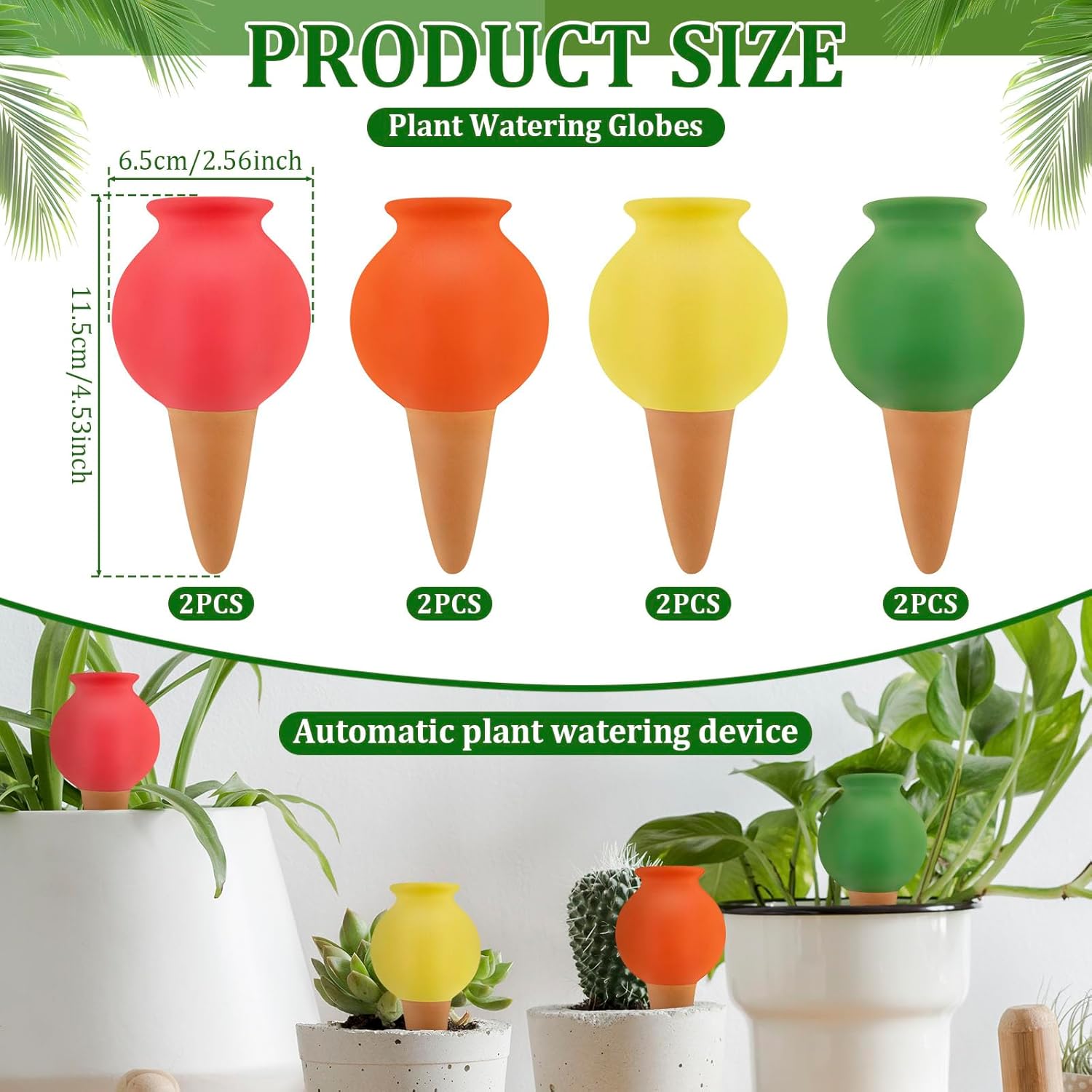 8 Pack Terracotta Self Watering Spikes - Auto Irrigation Stakes for Potted Plants, Indoor & Outdoor Plant Waterer Devices with Anti-Overflow (Easy 5 Min Setup(4 Colors)