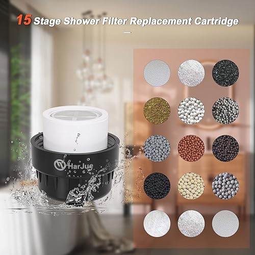 Miniatura 3 de HarJue Cartucho de repuesto de filtro de ducha de 15 etapas, filtro de ducha universal de alto rendimiento para agua dura, elimina cloro y