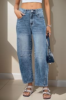 Allimy Womens Jeans High Waisted Mid Rise Baggy Loose Fit Ankle