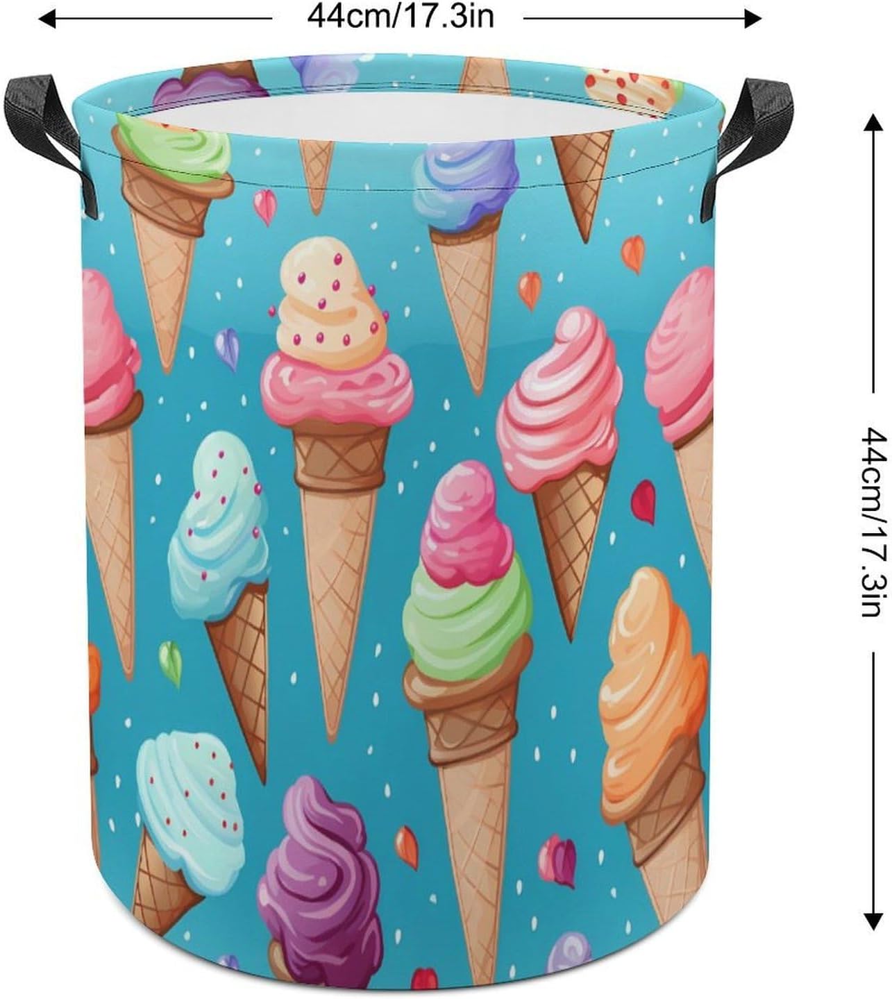 Colorful Ice Cream Novelty Collapsible Laundry Baskets Waterproof Clothes Hamper Storage Bins with Handles 13.8"x13.8"x17.3" 17.3"x17.3"x17.3"