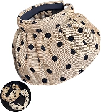 Womens Polka Dots Printed Sun Visors UV Protection Wide Brim Beach Hats Roll-up Headband 2 in 1 Shell Hat