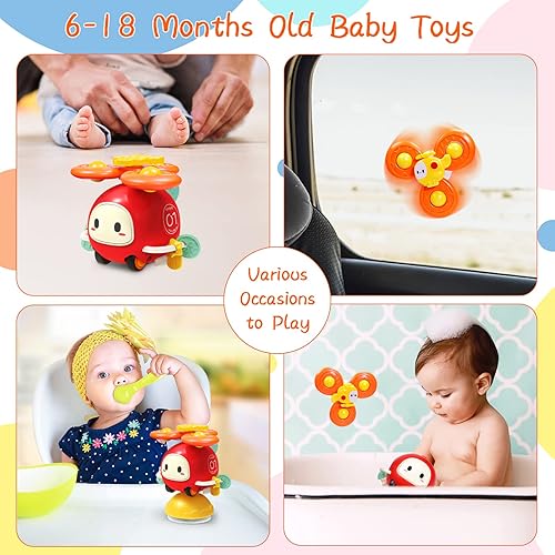 Miniatura 3 de PRAGYM Juguetes para bebés de 12 a 18 meses de edad juguetes giratorios para automóvil de silla alta con ventosas juguetes Montessori para niños de