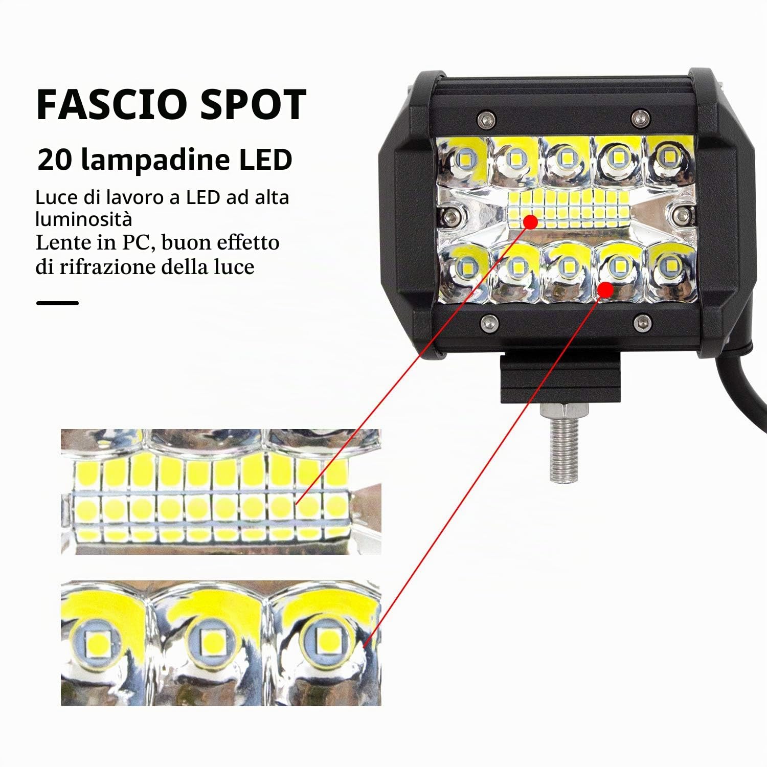 SKYWORLD 2 Pcs Faro da Lavoro LED, 4 Pollici 10 cm 60W Spot Flood Luci di Lavoro Fuoristrada Fari Off Road per 4x4 Moto Auto ATV SUV Trattore Harvester 12V 24V, Impermeabile 6000K Bianca