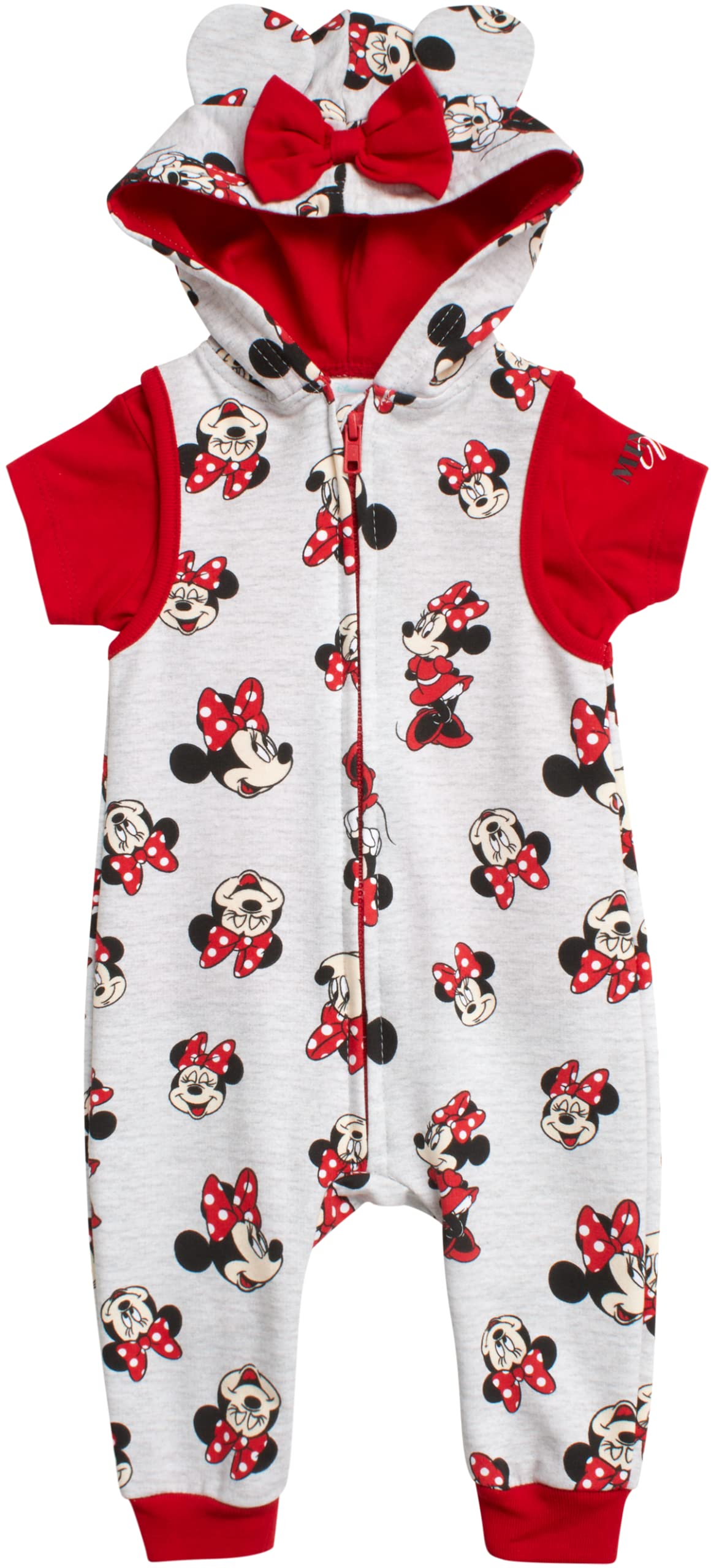 Disney Baby Girls' Minnie Mouse Romper - 2 Piece Sleeveless Bodysuit Coveralls and T-Shirt (0-24M)