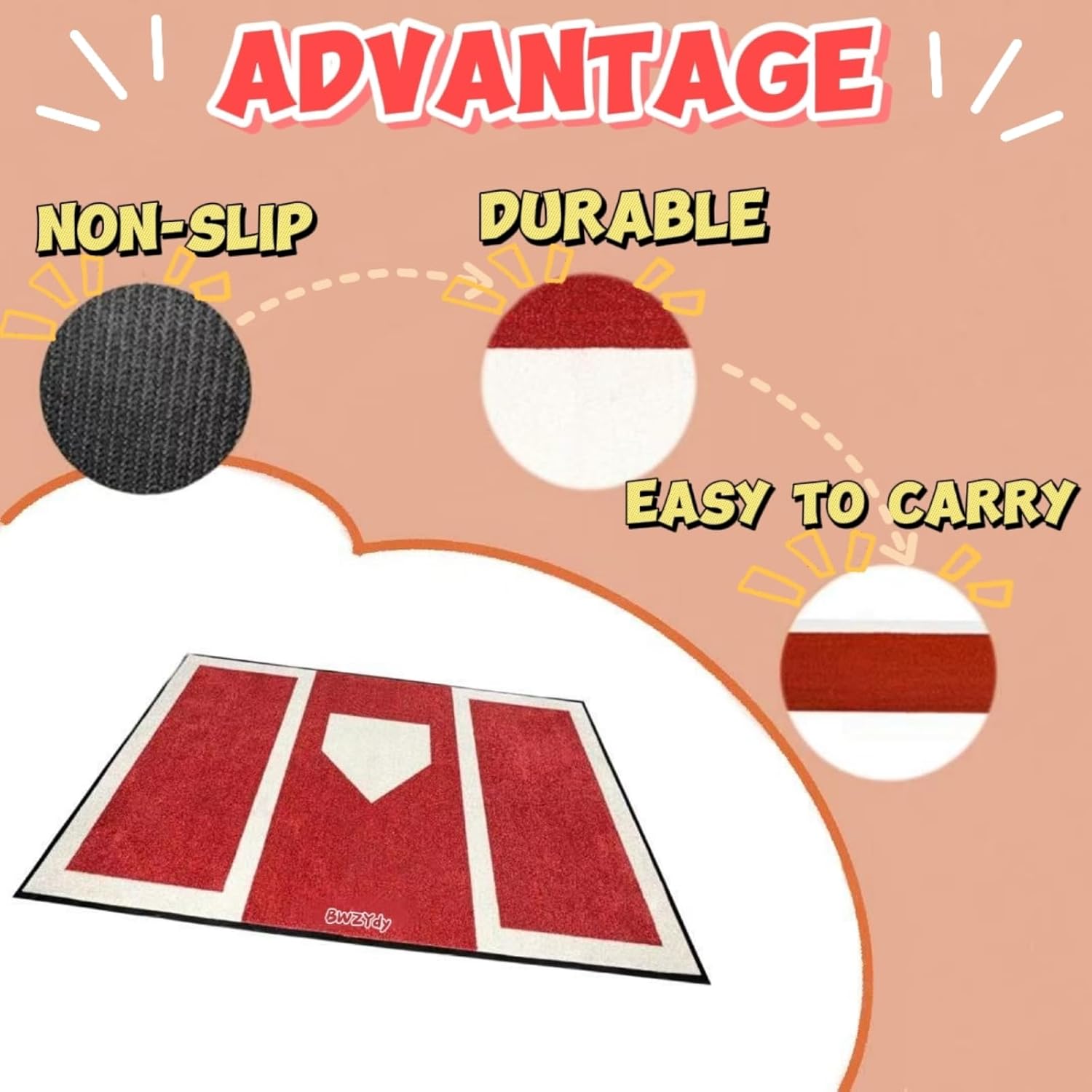 Baseball & Softball Hitting Mat - 6x4ft Anti-Slip Rubber Base, Home Plate with Batters Box, Foldable 12LB Design - Indoor/Outdoor Training for Left/Right Hitters, with Carry Bag