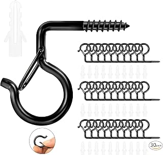 30 Pack Q Hanger Hooks with Safety Buckle, Windproof Screw Hooks for Hanging Outdoor String Lights, Ceiling Hooks for Plants, Christmas Lights & Patio Lights, Cups, 2.2 in
