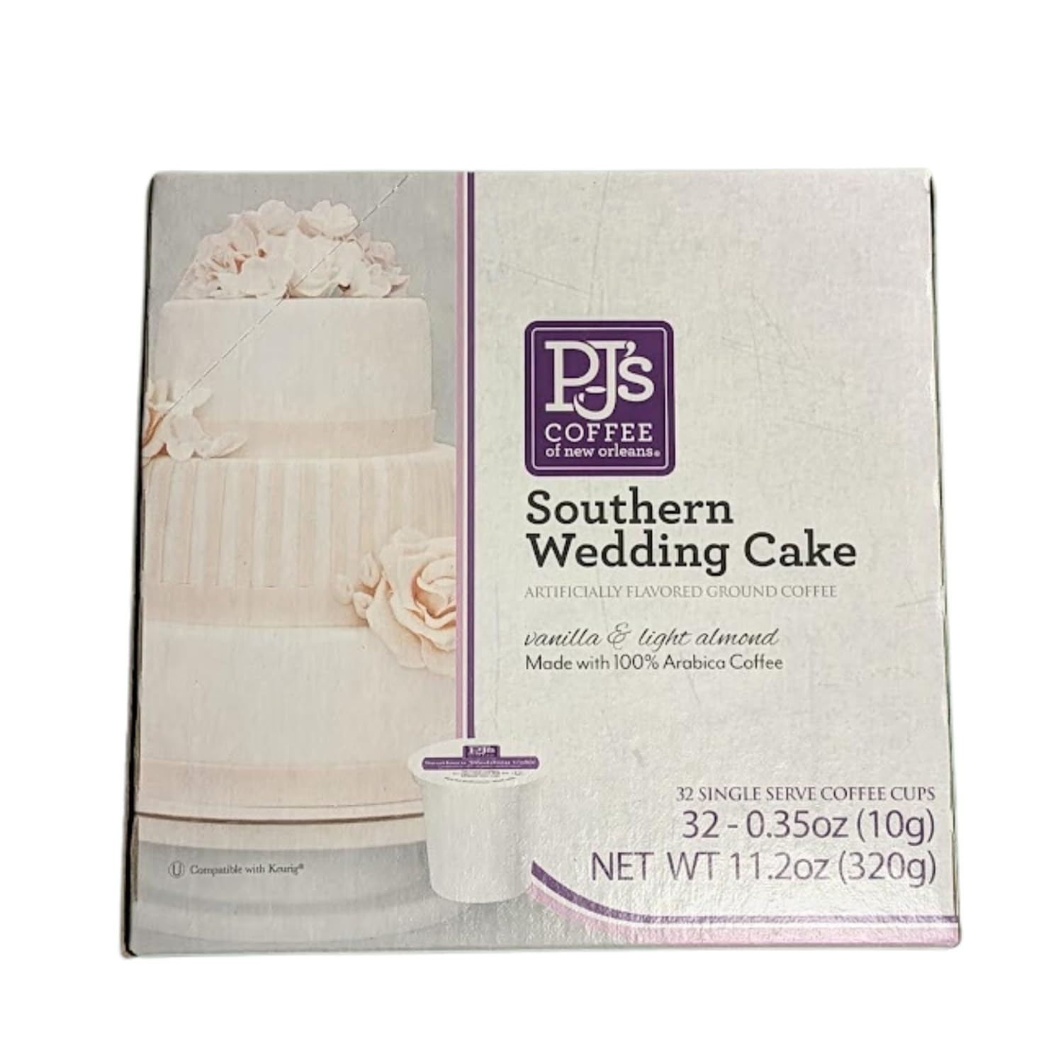PJ's Southern Wedding Cake Single Serve Cups (32 Count) - Perfect for a Single Cup of Coffee and to Start Your Day Off Perfectly