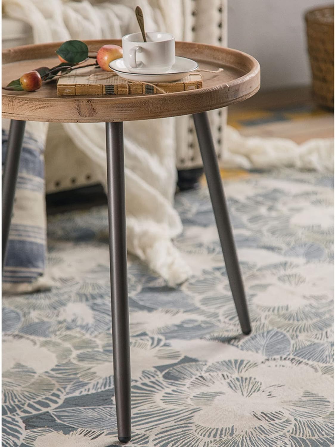 Aimery Office End Table Small Side Table, Round Coffee Table with Metal Legs, Vintage Decorative Negotiation Table for Balcony Homestay Living Room (Size : 47.5 * 51CM)