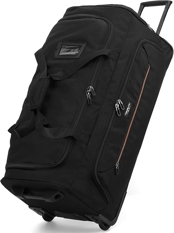 Bolsa de viaje grande con ruedas y asa, 85 L, 29 pulgadas, bolsa de viaje para hombres y mujeres con compartimento para zapatos y bolsillo húmedo, equipaje facturado de 2 ruedas para viajes de negocios, viajes largos, negro