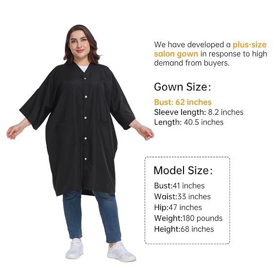 PERFEHAIR Salon Client Gown Capes - Large & Plus Size Hair Coloring Wrap Kimono Style for Women & Men, Hair Stylist, Dog Grooming Smock with 2 Pockets, 5 Snap Closures, Lightweight & Soft