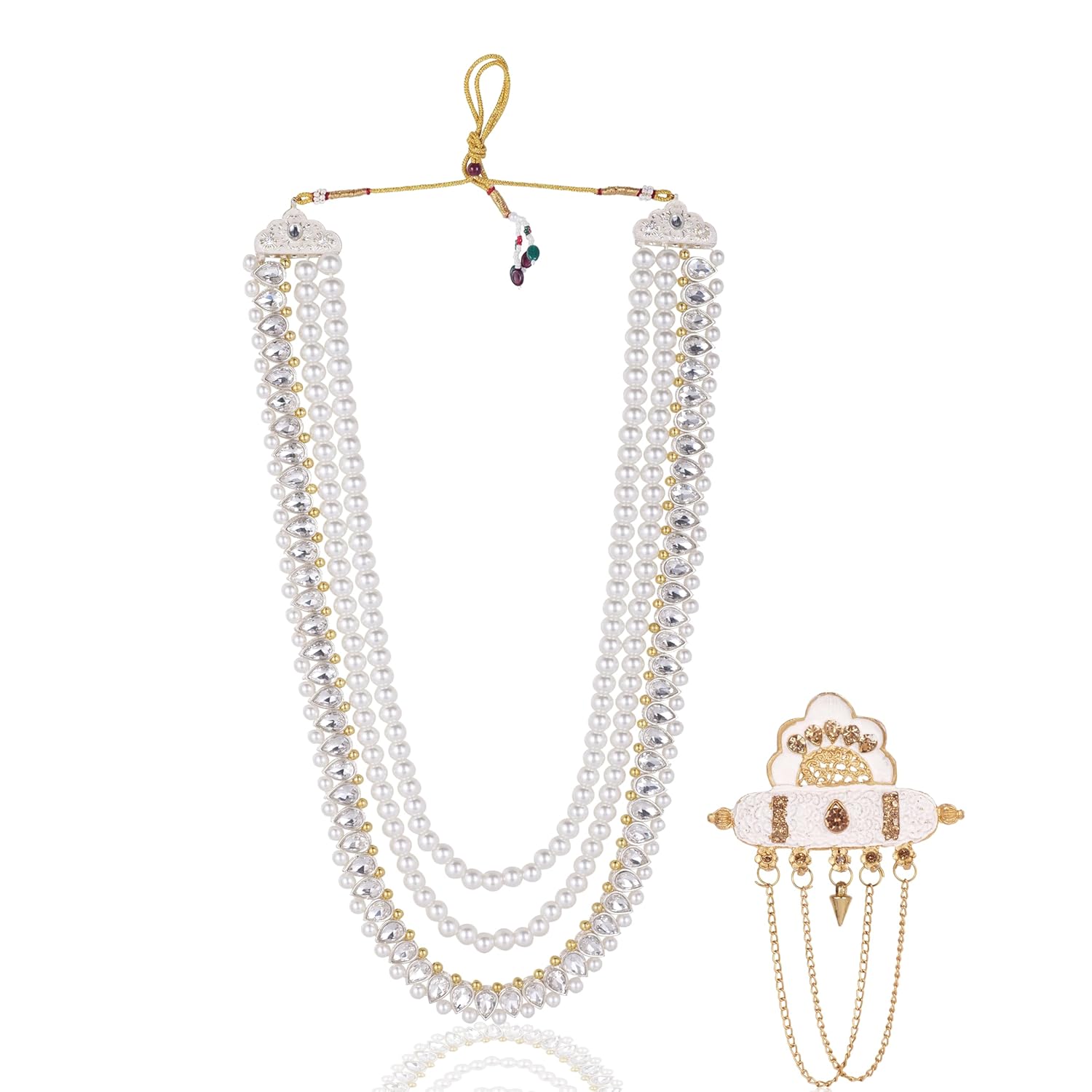 Royal Multi-Layered Groom Sherwani Mala with Decorative Brooch Royal Multi-Layered Groom Sherwani Mala with Decorative Brooch