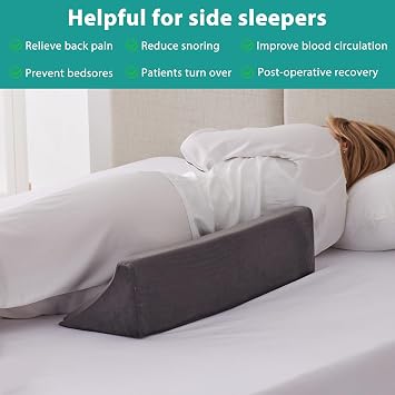 Bedluxe Wedge Pillow for Side Sleeping, Comfort Foam Back Pillow for Side Sleeper, Bed Wedges & Body Positioners for After Surgery, Pregnancy Support, Back Pain, Preventing Bedsores, Short Plush
