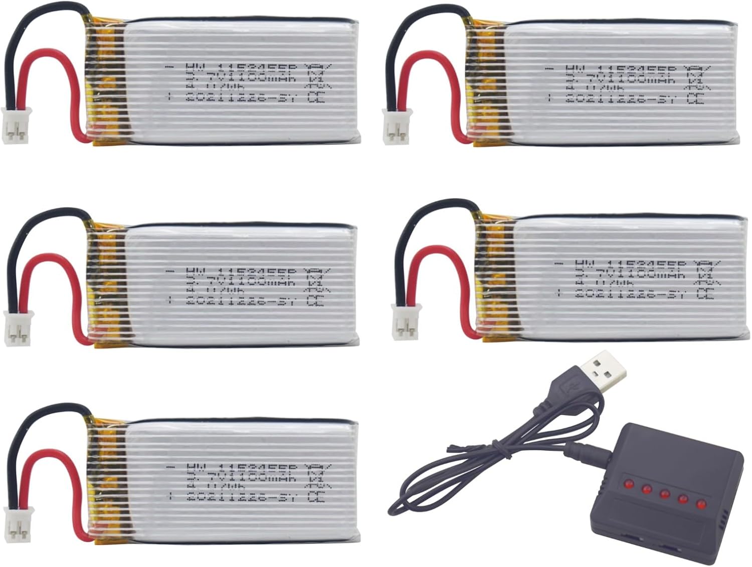 sea jump 5PCS 1S 3.7V 25C 1100mah PH2.0 Plug Lithium Battery with 5in1 Charger for RC Remote Control Aircraft Quadcopter Remote Control UAV RC Remote Control Car Backup Battery