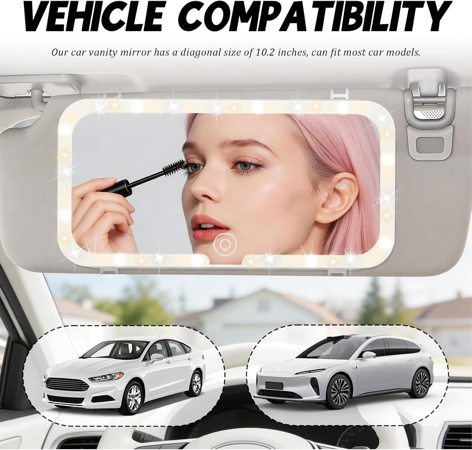 2026 Upgraded Car Mirror Vanity with 3 Light Modes,Rechargeable Car Vanity Mirror with Lights & Dimmable Touch Control,LED Mirrors for Cars Interior Accessories for Trucks/SUVs