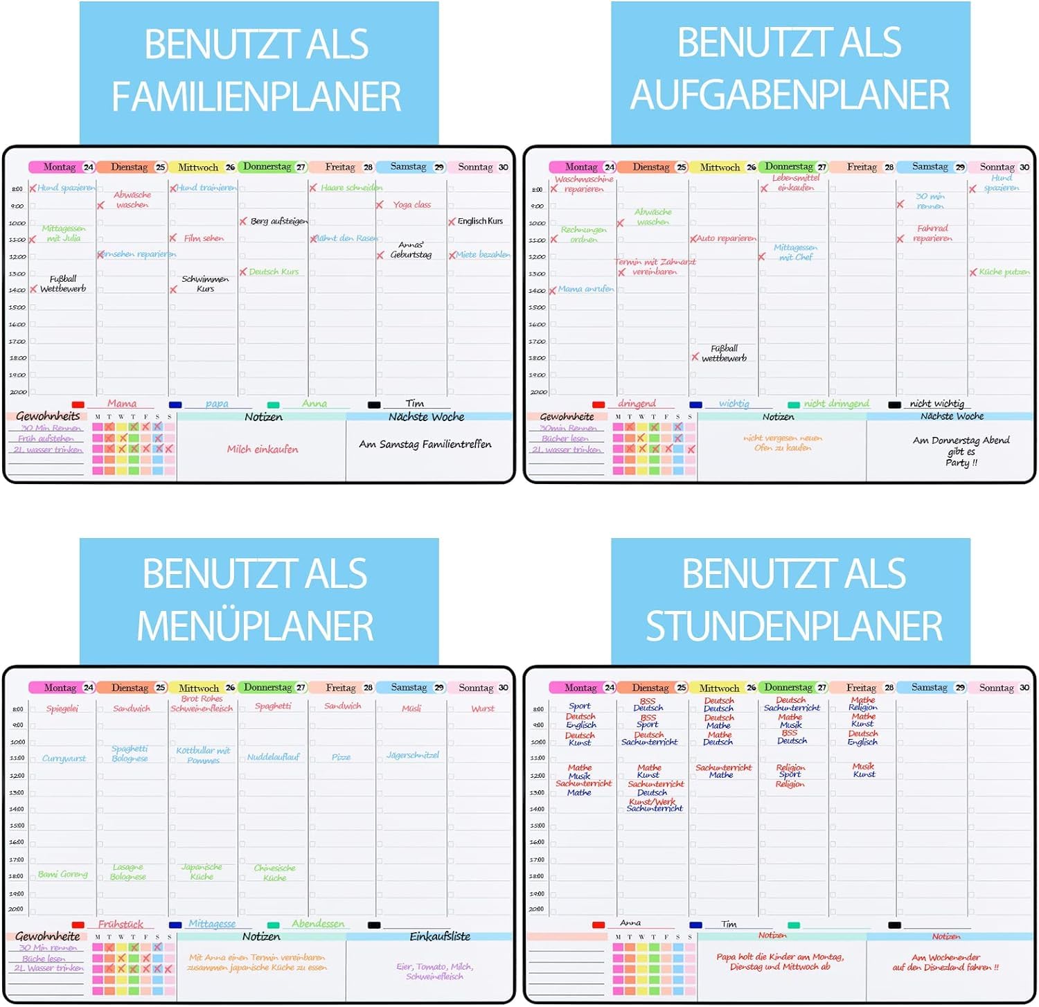 POPRUN Familien Planer Whiteboard Wochenplaner 60x40cm, Abwischbar Selbstklebend, für Wand Glas Holz Glatte Oberflächen, Haushaltsplan Terminplaner Planungstafe
