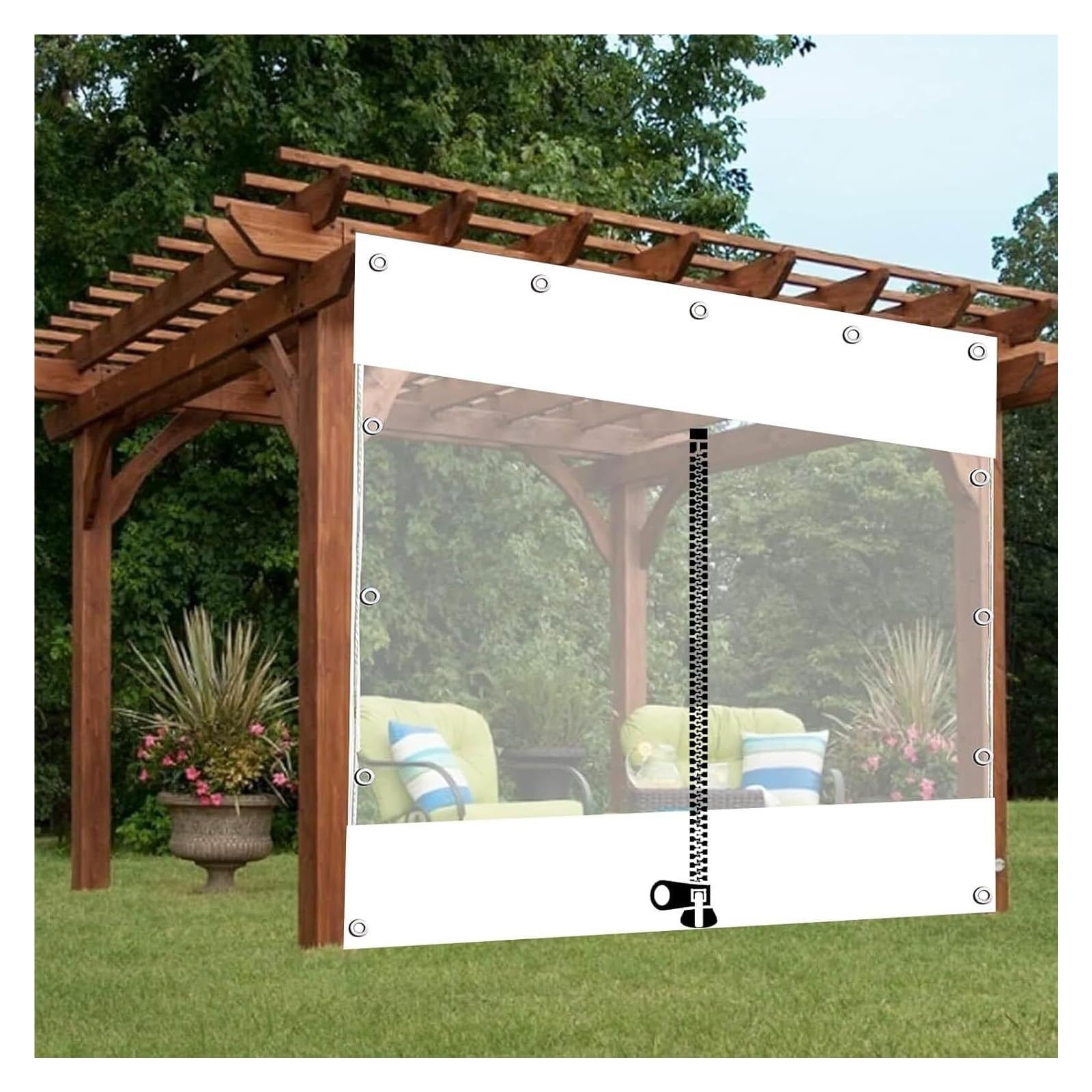 DETPWVWB Clear Tarp Curtains with Zipper - Outdoor White Partition Curtains for Pergola, Porch, and Gazebo - Durable PVC Tarpaulin Cover Sheet with Grommets(2.5x300cm(8.2 * 9.8ft))(1.5x2m(4.9*6.6ft))