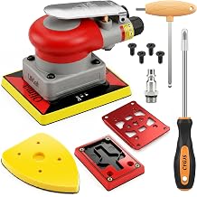 3-in-1Pneumatic Random Orbital Palm Sander, 4 x 4.3 in Air Square Sander, 10000 RPM, with 3 x 4 in Square panels and Triangle Detail Panel for Right-Angle Edges, Woodworking, Metal