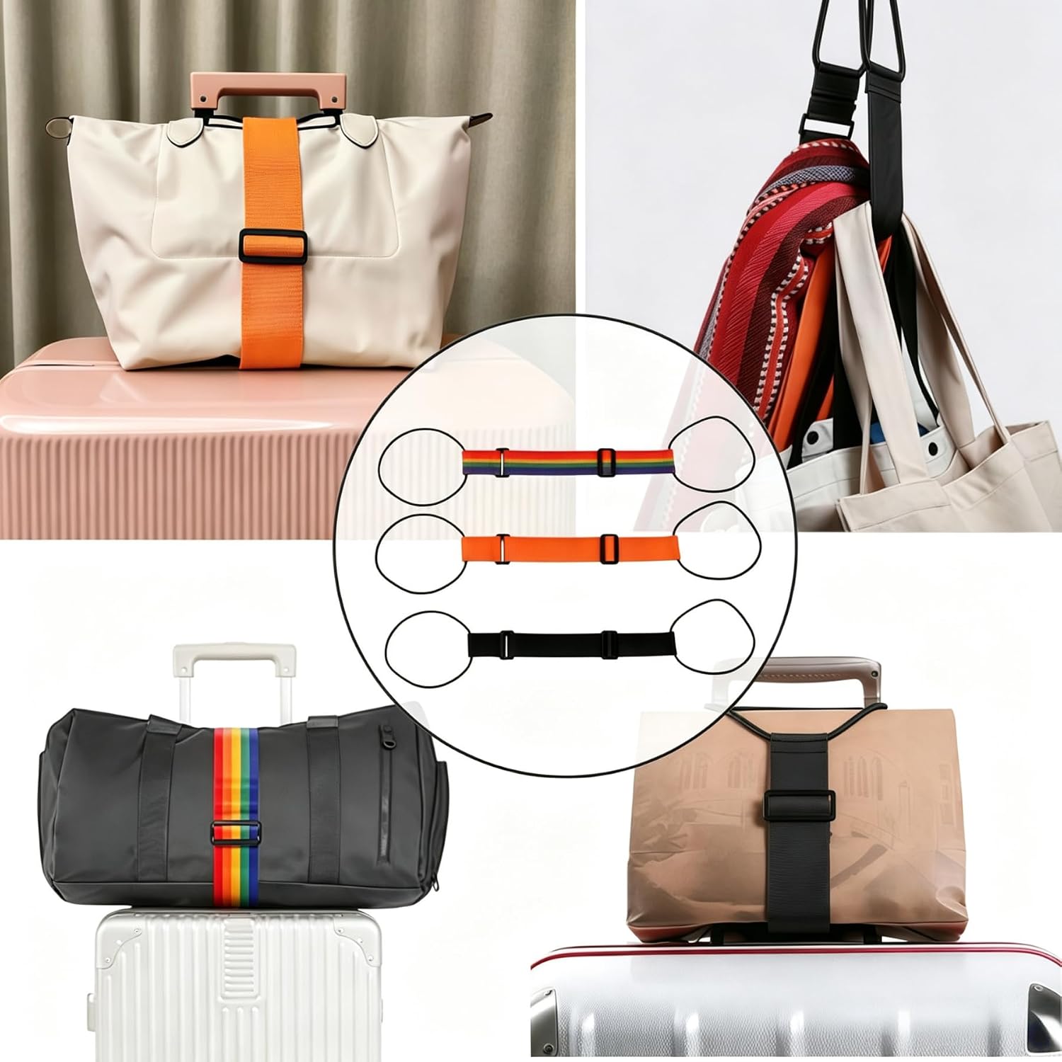 6 Pack Luggage Straps for Suitcase Suitcase Adjustable Elastic Belt for Attaching Extra Bags Purse to Suitcase Handle Multi Use and Durable Travel Bag Accessories
