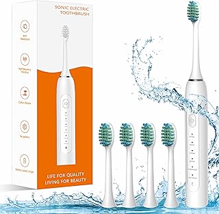 Waterproof Sonic Electric Toothbrush for Adults - 6 Modes with Pressure Sensor, Smart Timer，Rechargeable Toothbrushes with 4 Brush Heads,Whitening & Sensitive Teeth Care ，30 Days Long Battery Life