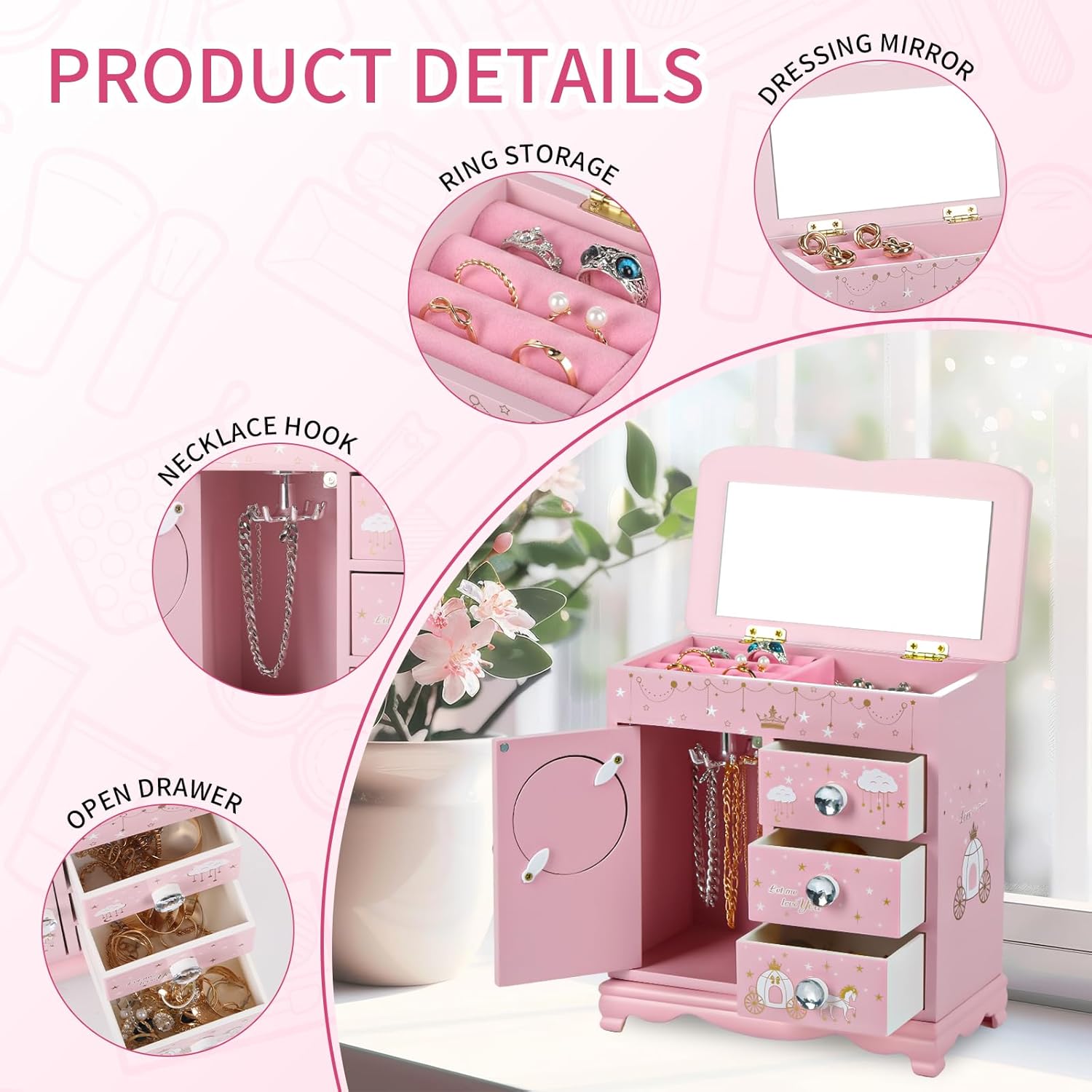 Children Jewelry Box For Girls Pink Princess Castle Girls Little Girl Birthday Christmas girl jewelry box