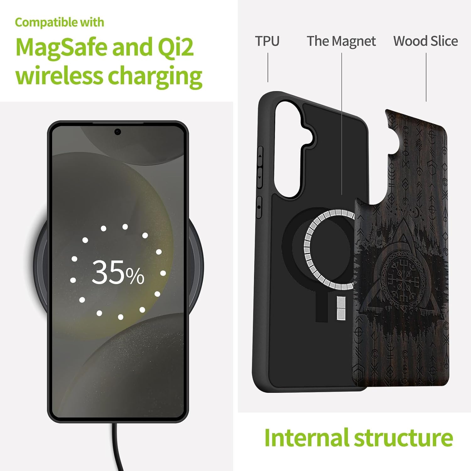 Carveit Magnetic Wooden Case for Galaxy S25+ Samsung S25 Plus Case, TPU Shockproof Cover & Wood Engraved, Compatible with MagSafe Wireless Chargers (Celtic Helm-Awe) Blackwood