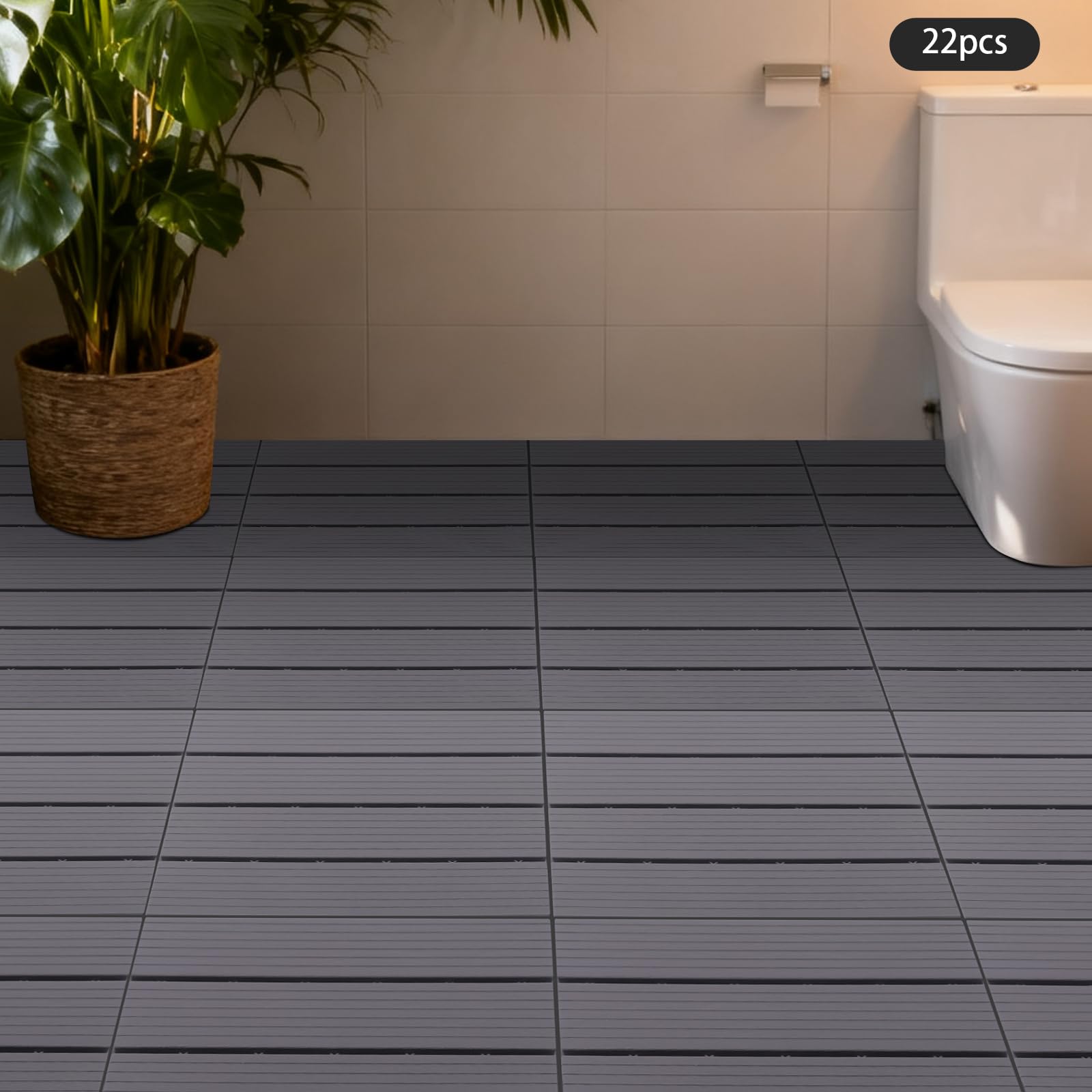 Piastrelle per terrazza, 22 pezzi, in polipropilene, 30 x 30 x 1,6 cm, grigio, sistema a clic